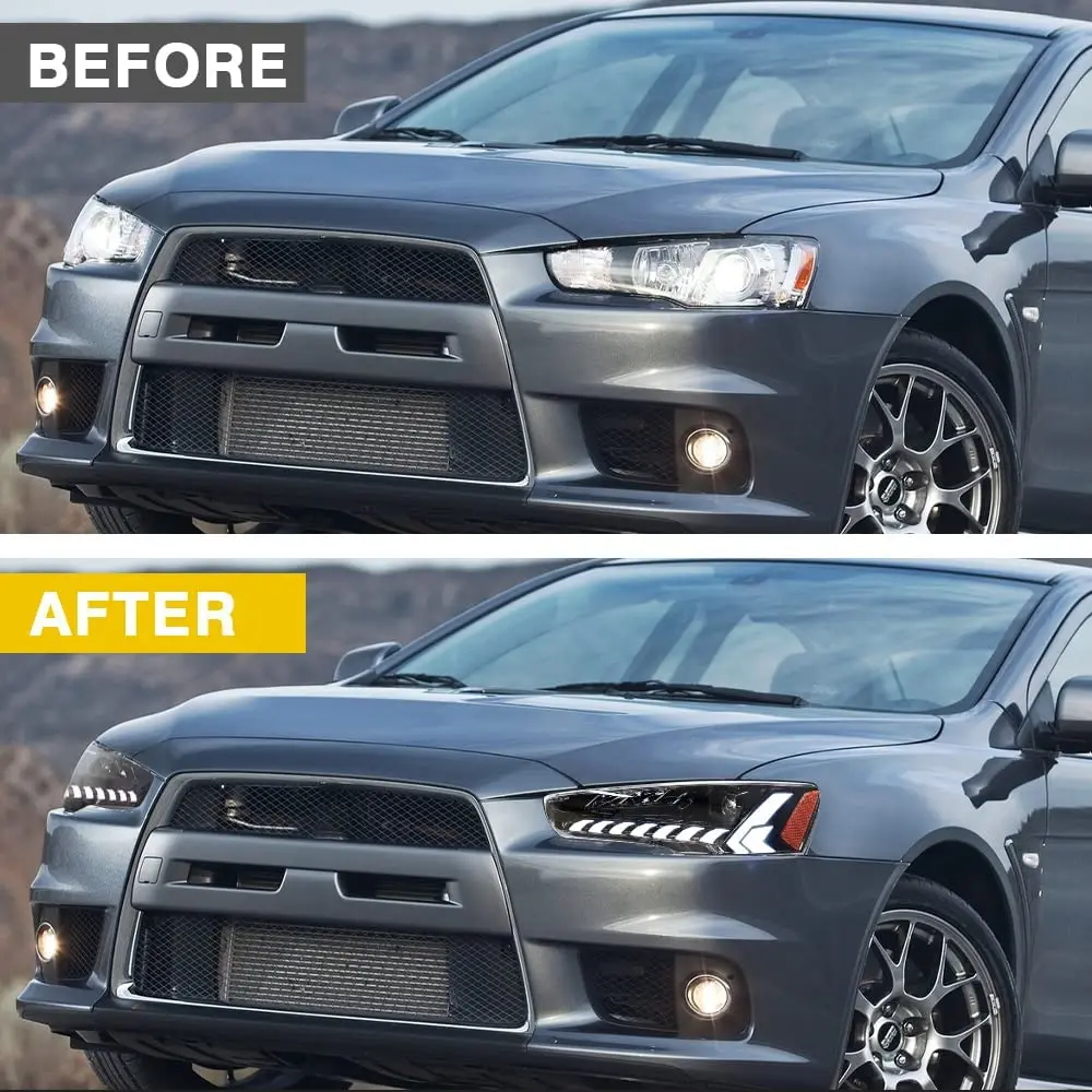 LED Headlights Assembly for Mitsubishi Lancer & EVO X 2008 -2020 With DRL Start UP Animation Sequential Turn Signal