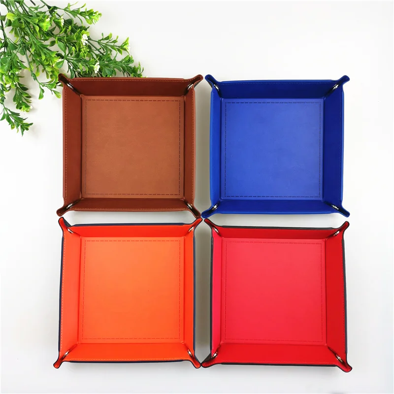 Bandeja de almacenamiento de dados hexagonal plegable, soporte de doble cara, grueso, de cuero PU y terciopelo, suministros de oficina