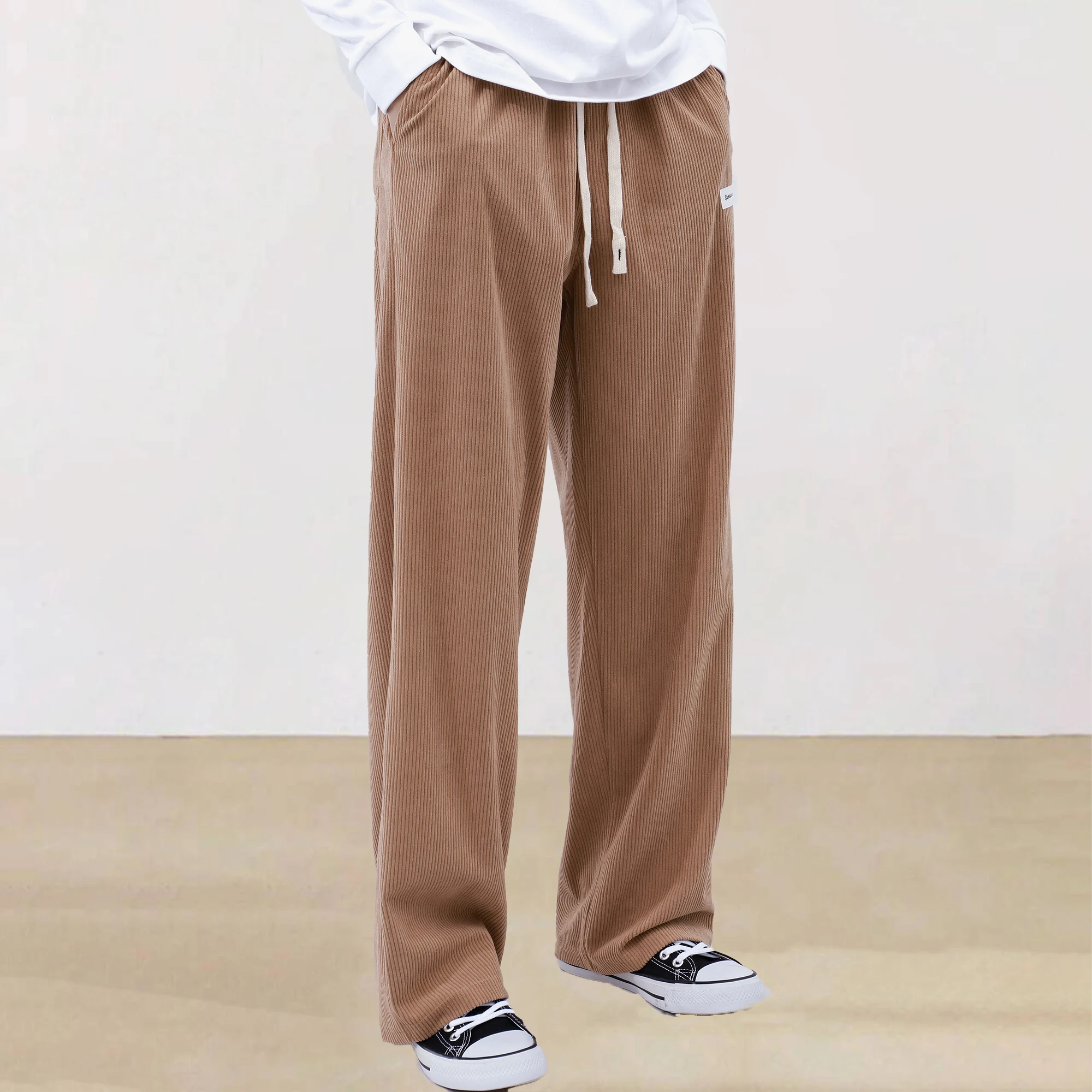 New solid color lace-up sweatpants corduroy simple men's autumn and winter pants casual pants