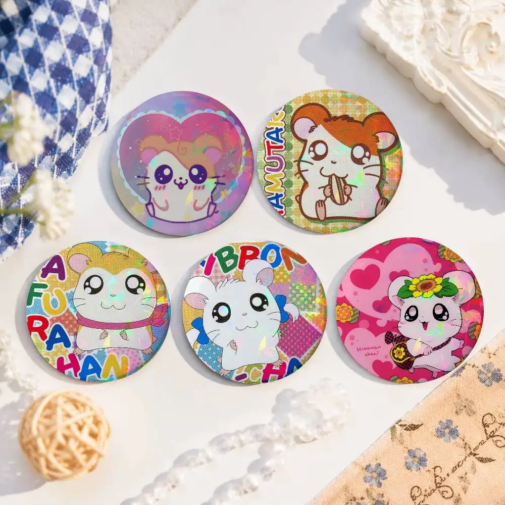 ANIME H-Hamtaros Cute Hamster  Badge Creative Round Plastic Brooch Clothes Decorative Pins Jewelry Gifts for Friends