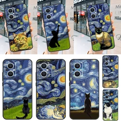 Cat Van Gogh's The Starry Night Case For OPPO Find X6 X5 X3 X2 Pro Lite Neo Reno 7 3 4 5 6 8 Lite 8T 2Z 4Z 5Z Cover Coque