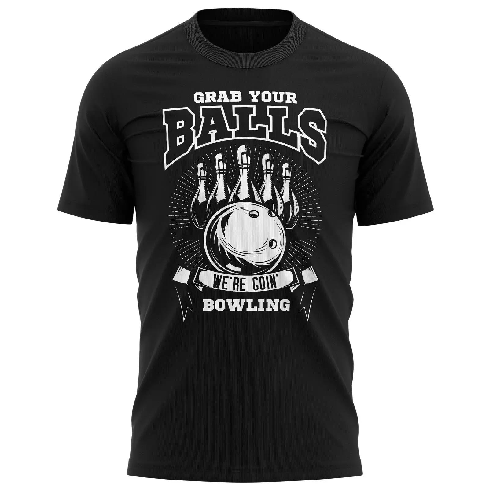 Men's T Shirt Grab Your Balls We're Goin' Bowling Funny Birthday s for Him vintage Washed Top For Everyday Wear Breathable