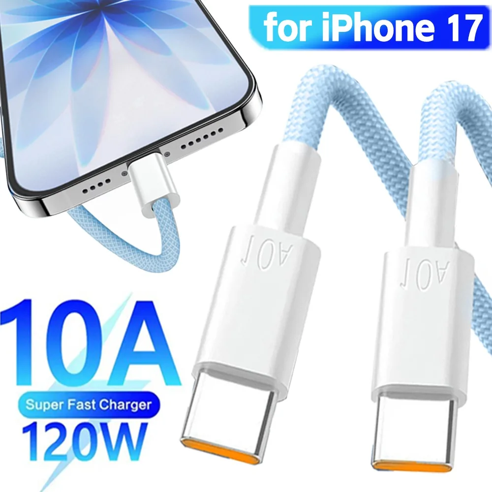

120W 10A Fast Chargering Cable Type C To Type C Quick Charging Cable High-speed Data Transfer Cord for Huawei IPhone 17 16 15