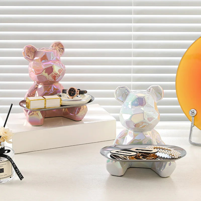 Modern Ceramic Geometric Bear Jewelry Home Desktop Key Storage Jewelry Jewelry Tray Decoration