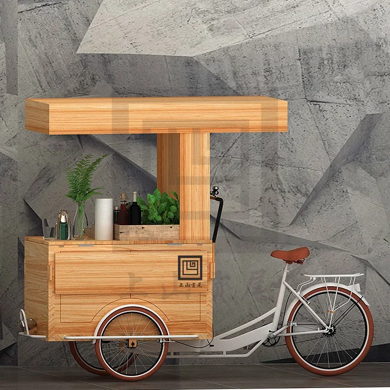 Scenic food mobile dining car stall night market shopping mall snack car outdoor solid wood grain car customization