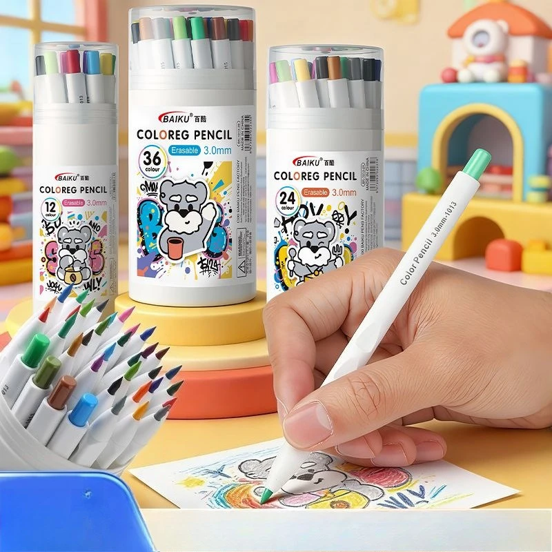Press The Colored Pencil for Elementary School Art Non-toxic Erasable Oil-free Non Sharpening Replaceable Core Drawing Pencil