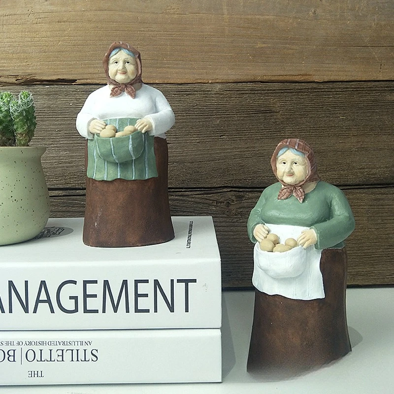 Pastoral Style Figure Resin Ornament Vintage Rural Character Craft for Kitchen Home Interior Decoration