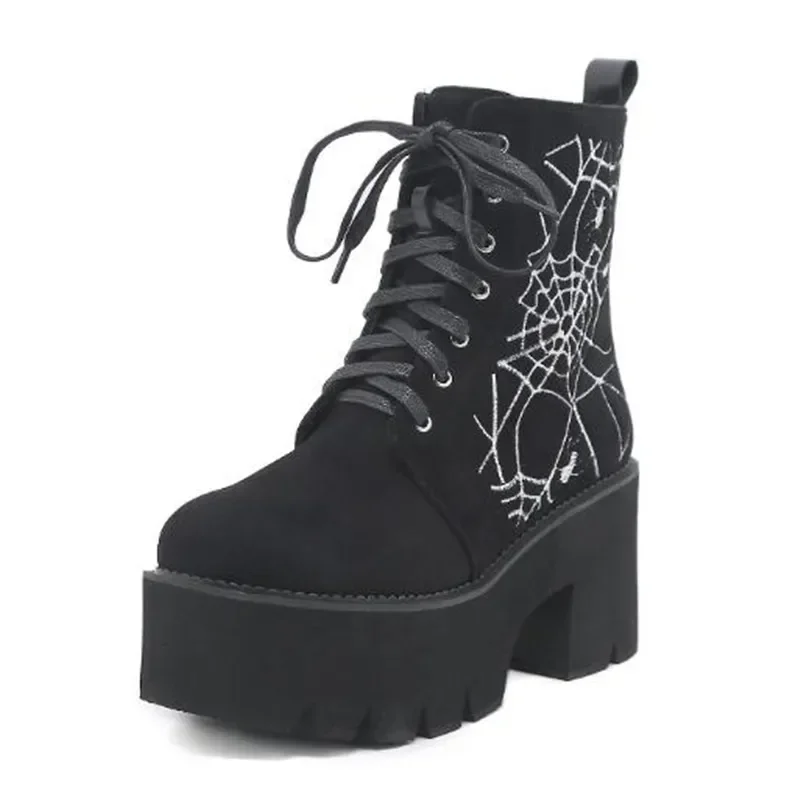 

Роскошные женские ботинки на платформе с вышивкой, круглый носок, массивные ботильоны в стиле панк, готические ботинки на шнуровке и молнии, замшевые армейские ботинки Botas Mujer 2025