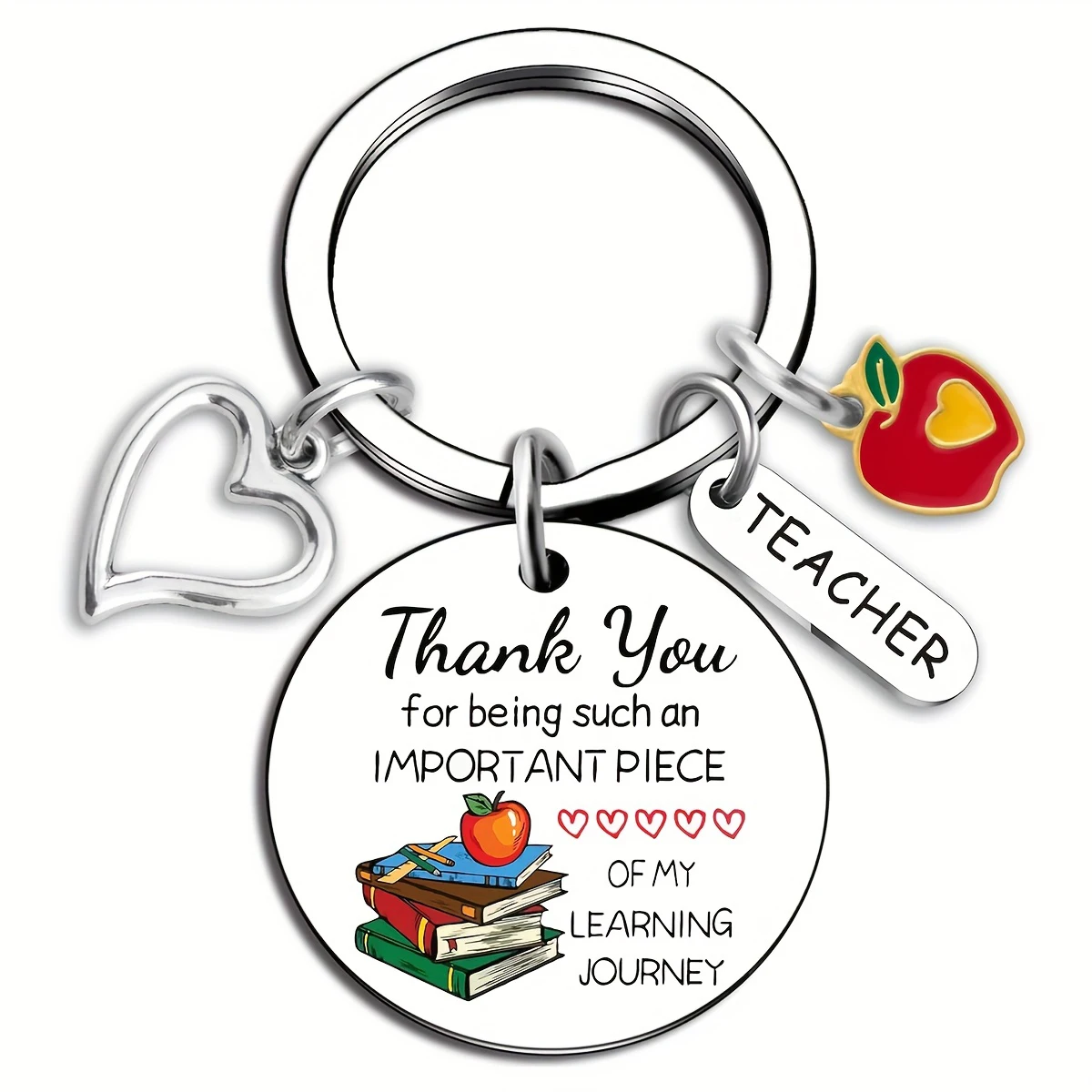 قطعة واحدة من سلسلة المفاتيح المستديرة المصنوعة من الفولاذ المقاوم للصدأ مع تصميم "شكرا لك المعلم" - هدية مثالية للمعلمين أو عيد الحب أو عيد الميلاد