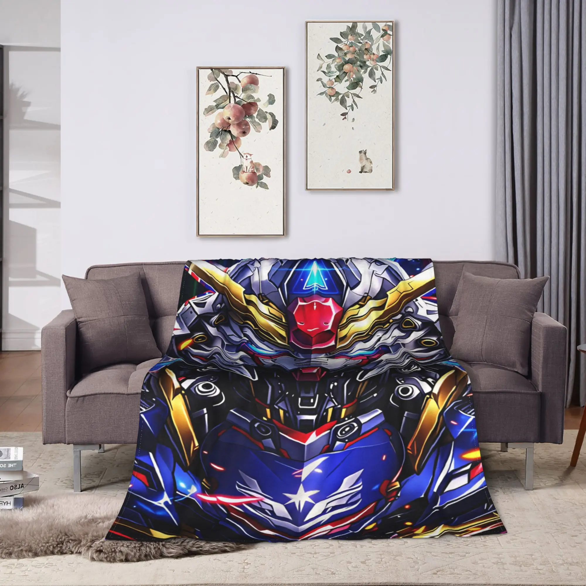 Mobile Suit Gundam Blanket  Travel Office Flannel Throw Blanket For Couch Chair Sofa Bed Warm Soft Design Quality Bedspread Gift