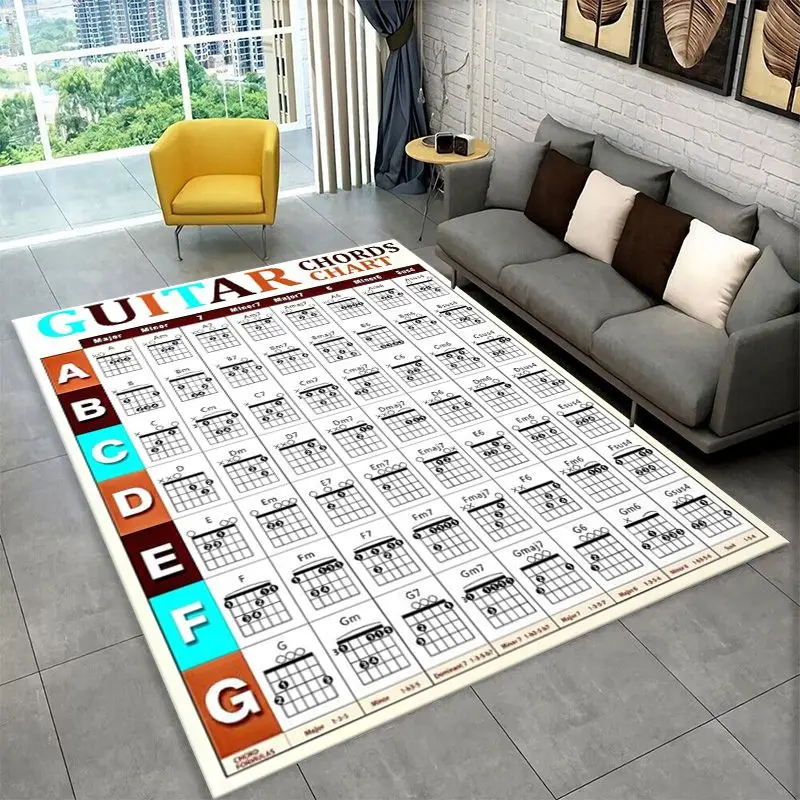 Music Theory Chart Piano Guitar Chords Large Area Rug Non-slip Carpet for Bedroom Living Room Sofa Doormat Home Decor Floor Mat