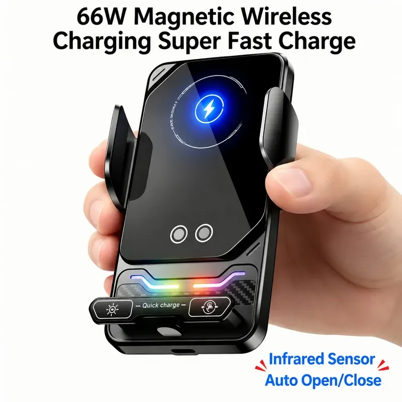for New 66W Wireless Super Fast Charging Car Charger Transparent Punk Multi Function Smartphone Holder