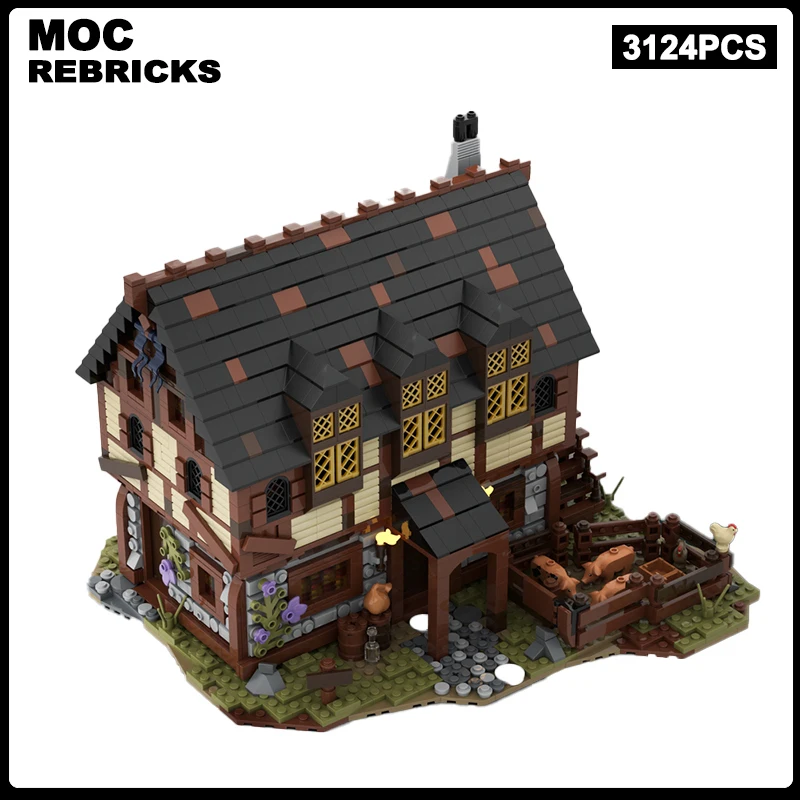 Medieval Street View  Series Modular Building MOC Trader`s House & Farm DIY Model Technical Bricks Assembly Toys Childrens Gifts