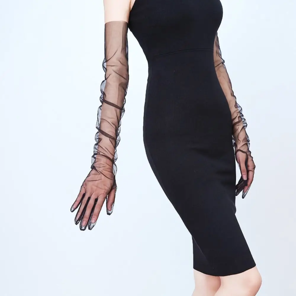 Opera Prom Dünne Mesh Lange Transparente Handschuhe Sonnenschutz 70 cm Nahtlose Fäustlinge Volle Finger Lange Transparente Handschuhe Frauen