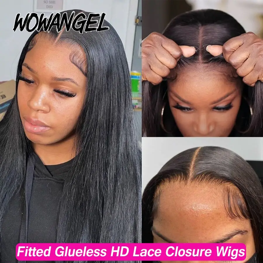 Wow Angel Wear & Go شعر مستعار بإغلاق الدانتيل HD ، شعر مستعار حريري مستقيم ، بدون لاصق ، شعر بشري بإغلاق دانتيل شفاف ، 5x5 HD