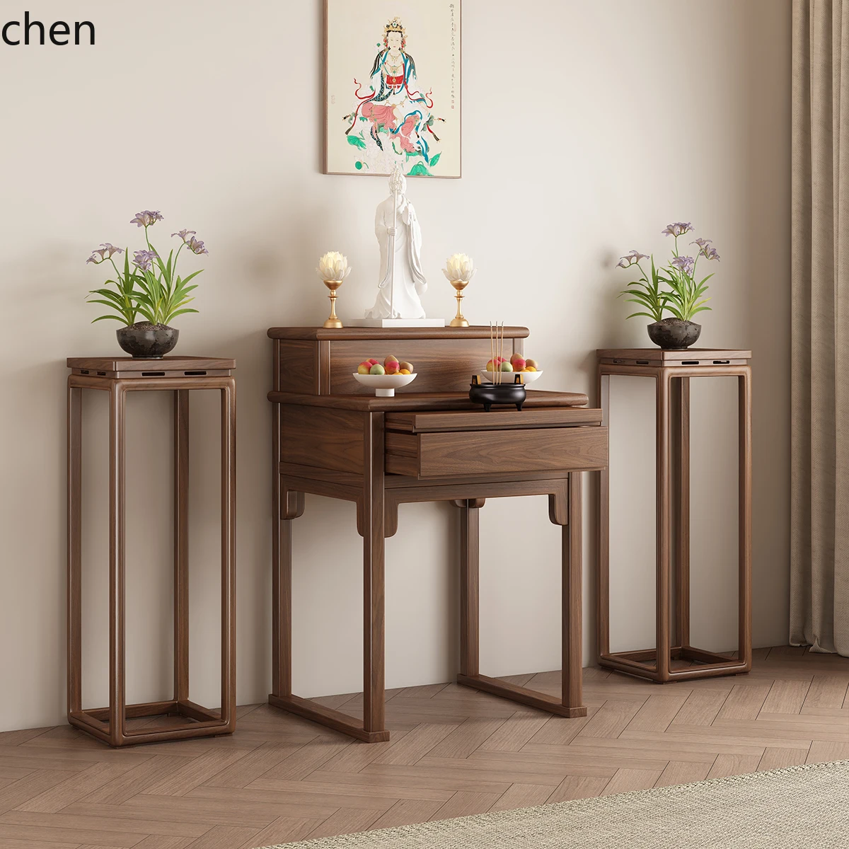 ZML Buddhist platform black walnut shrine Guanyin Bodhisattva offering table incense case household tribute offering cabinet