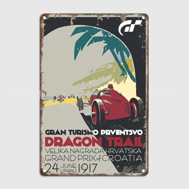 Gran Turismo Dragon Trail Grand Prix Croatia 1917 Metal Wall Art Mural Vintage Vintage Home Decor Items Metal Tin Signs Poster