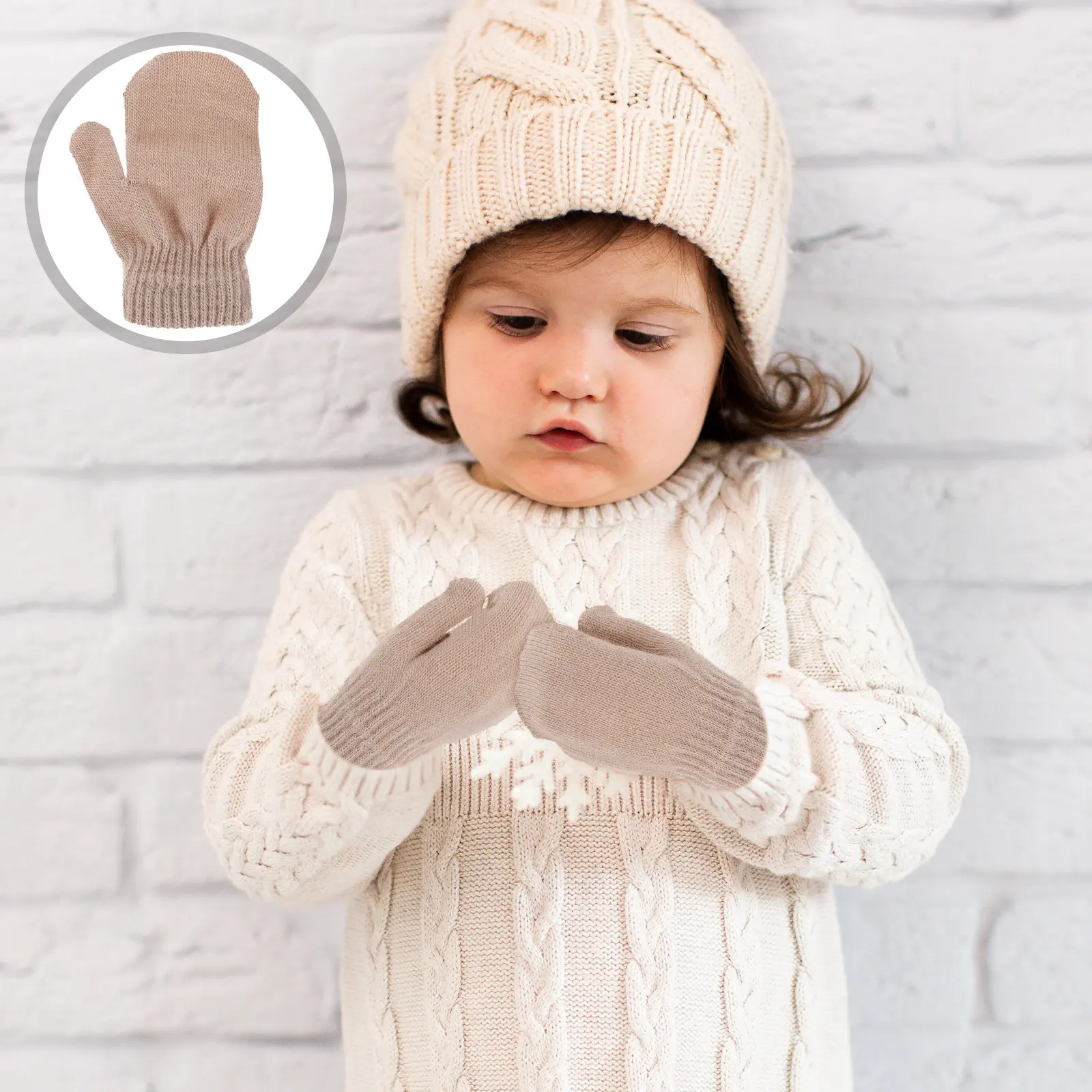 

Toddler Winter Gloves Thick Warm Light Brown Knitted Mittens for Kids Boys Girls Soft Baby Winter Gloves Cold Weather Protection