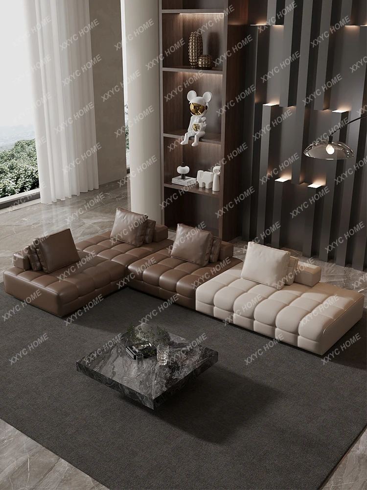 Sofa First Layer Cowhide Module Large Apartment Villa Living Room Italian Minimalist Leather Sofa