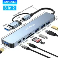 MOKiN 8 in 2 Docking Station USB Hub with USB 3.0 USB 2.0 SD/TF Audio Type-C USB-A Port Support for MacBook HP Dell Lenovo PC