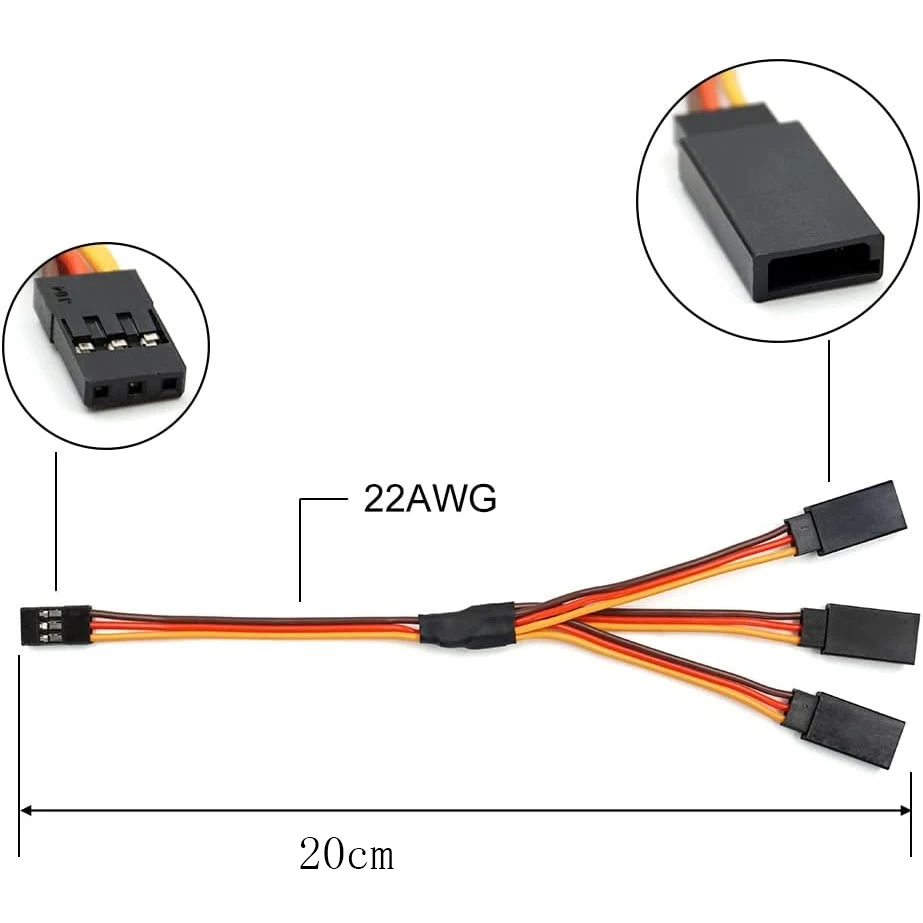 Servo Y Harness Splitter Cable 3 Pin Connector Wire Male to Female 4 Way Extension Lead Compatible with JR Futaba RC Car Airplan