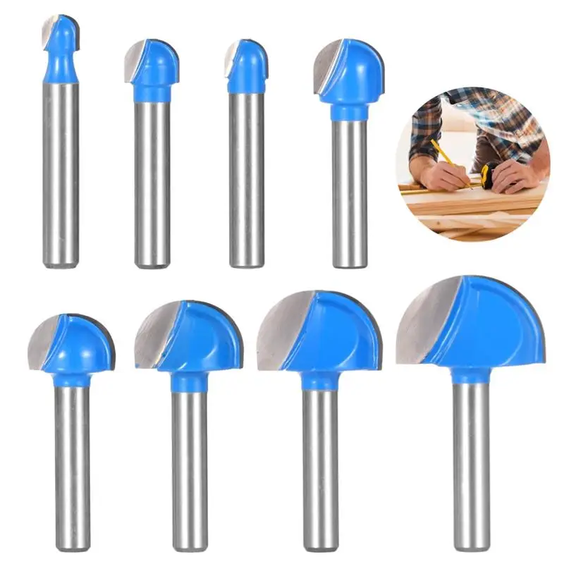 8Pcs 1/4in Shank Round Nose Router Bit Set Double Flute Nose Router Bits 1/4