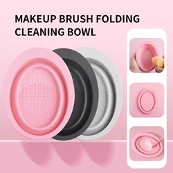 Makeup Brush Cleaning Tool,1pcs Silicone Brush Cleaner Pad Foldable Portable Cleaning Bowl For Makeup Brushes