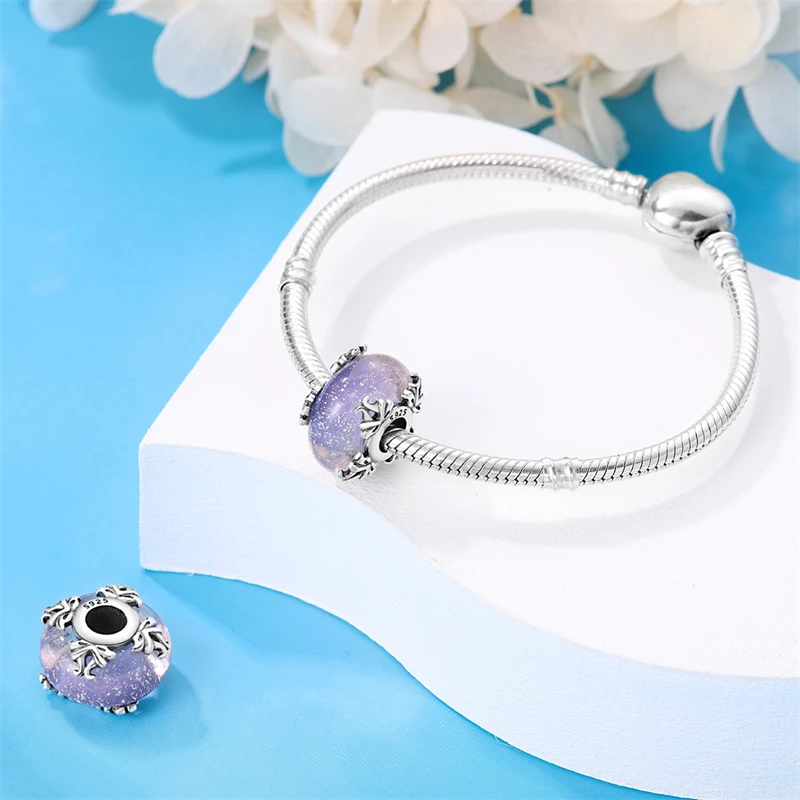 New 925 Sterling Silver Colorful Flower Murano Glass Charm Fit Original Bracelet Necklace Heart Murano Glass DIY Fine Jewelry image 5