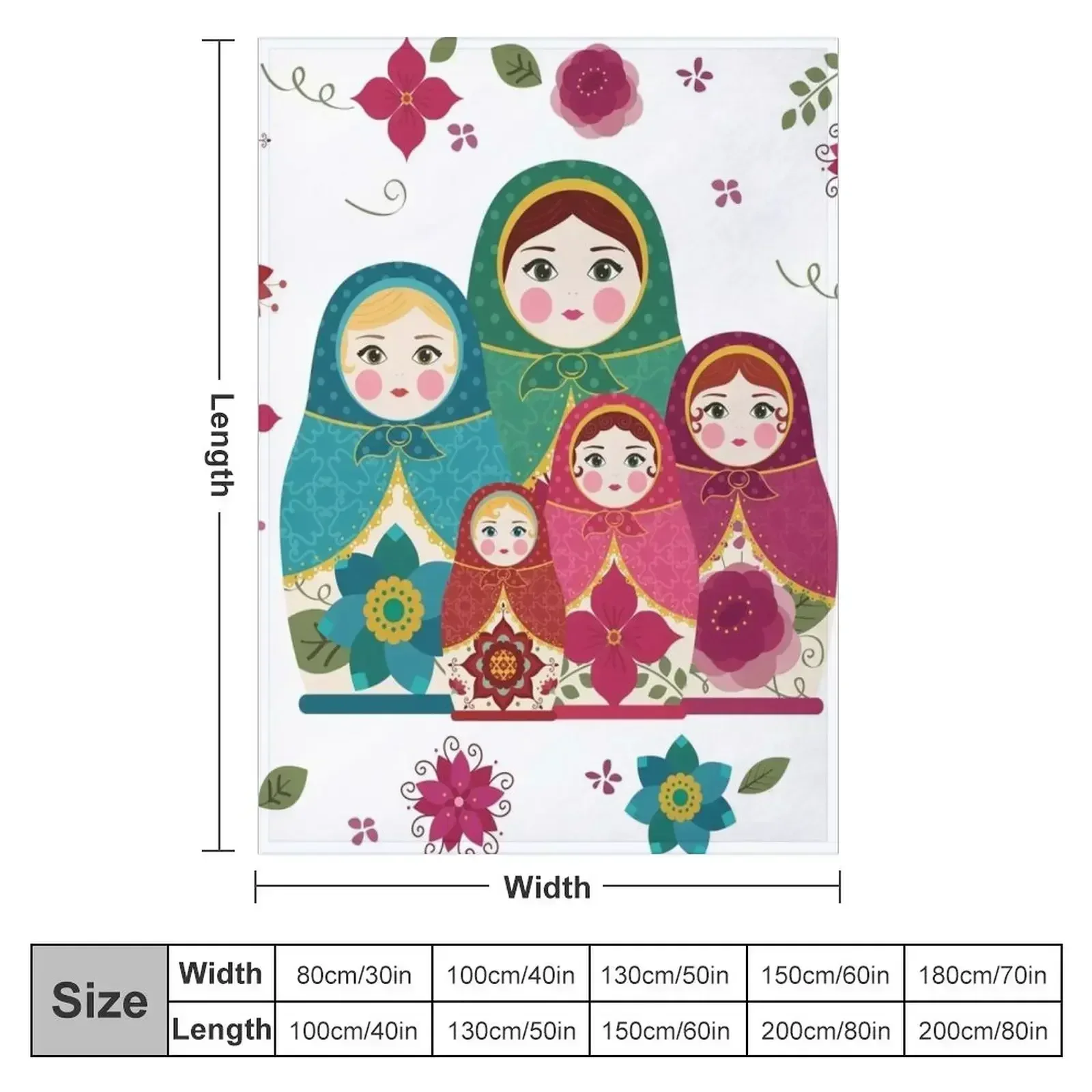 Russian Dolls White Throw Blanket couch cozy soft plush fuzzy picnic outdoor blanket