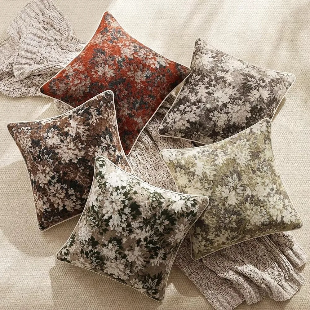 Jacquard Weave Floral Throw Pillowcase Yarn-Dyed 18x18 Inch Decorative Pillow Covers Soft Texture Neutral Color