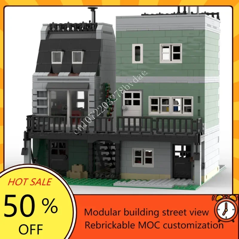 2202PCS Market, Cafe&Sweet shop Modular MOC Creative street view Model Custom Puzzle Architecture DIY Assembly Model Toy Gifts