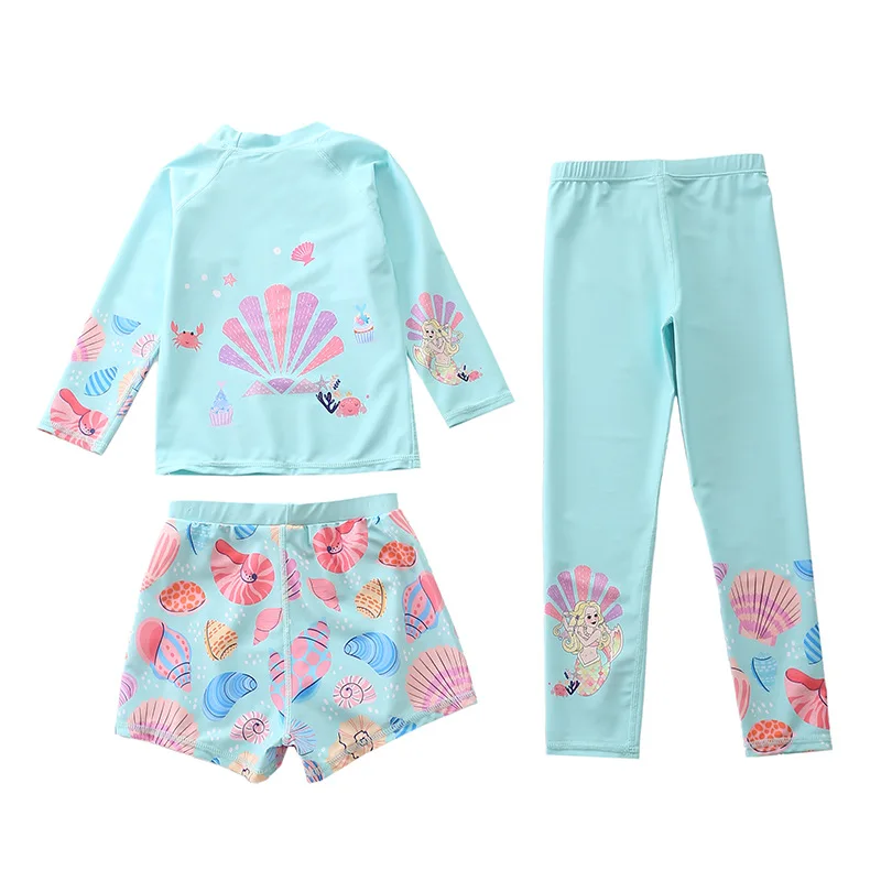 HappyFlute-traje de baño de manga larga para niñas, traje de baño con estampado bonito, 3 piezas, protección solar, ropa de playa