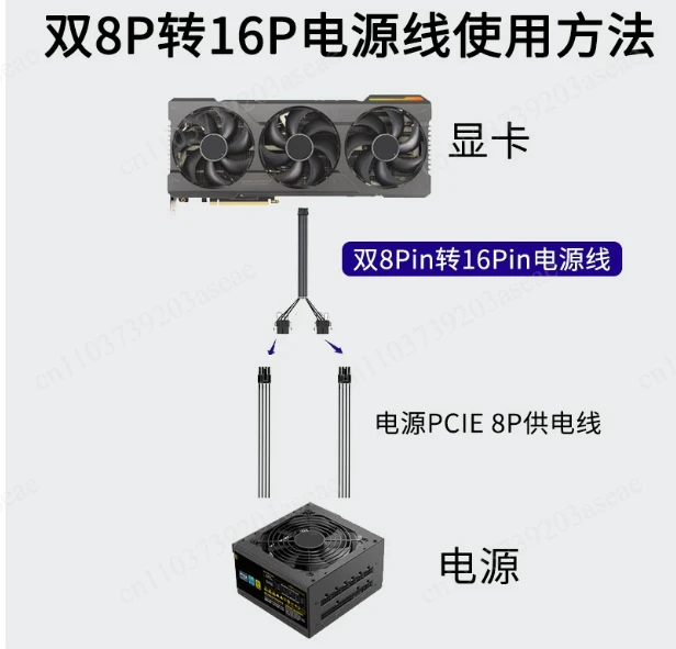 16P graphics card power cord Dual 8Pin to 12VHPWR 12P + 4 graphics card adapter cable Power cord elbow 40 series 50