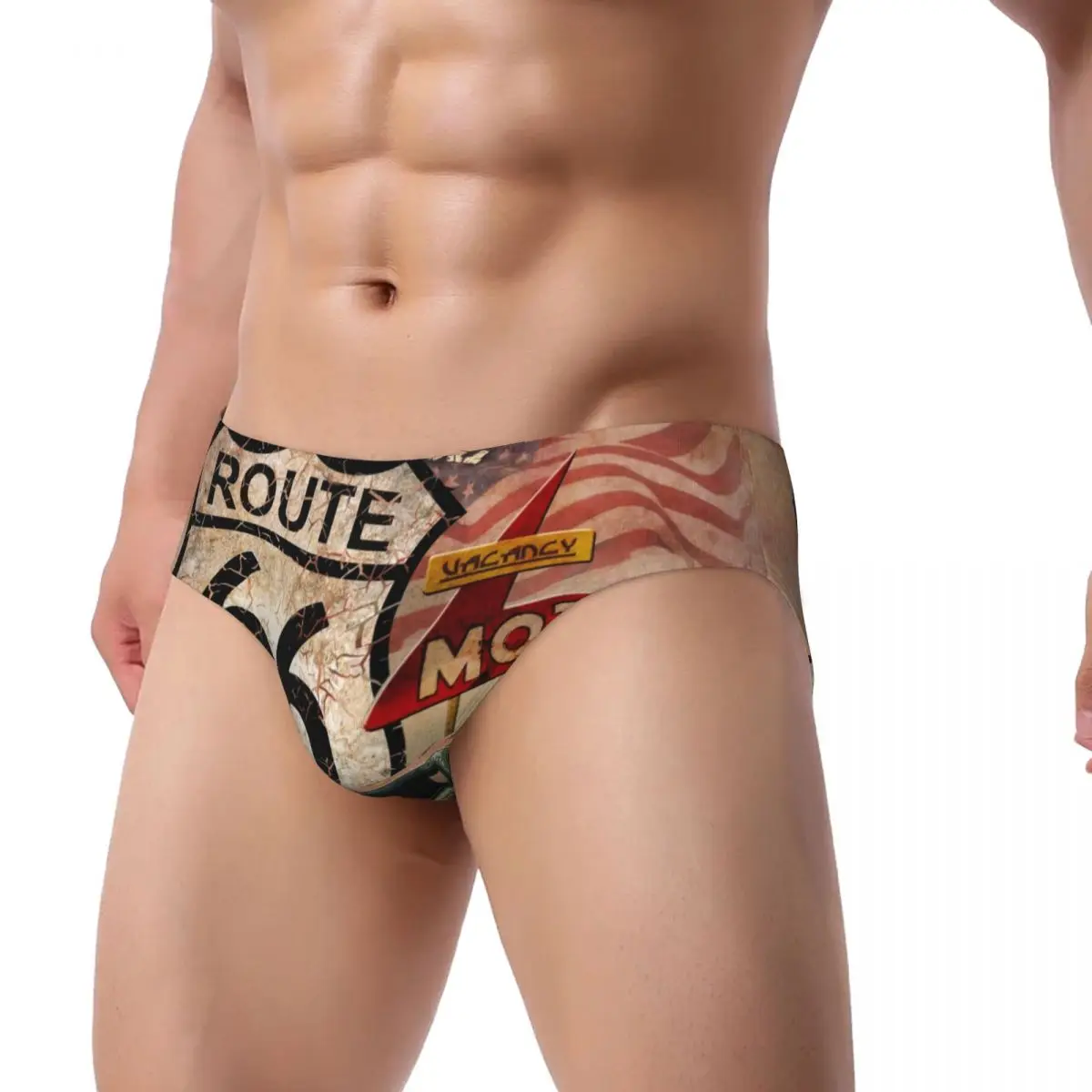 Custom Ride The Route 66 Men's Briefs Panties Men Comfort Biker Motorcycle Cruise America Highway Underwear Underpants