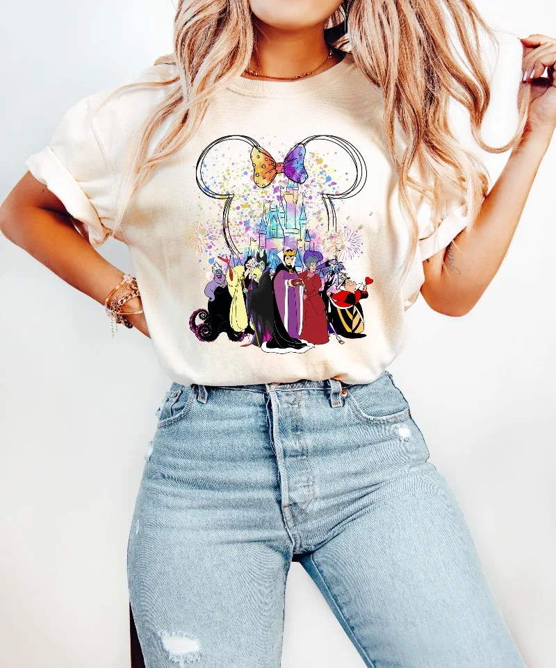 

Рубашка Disney Villains на Хэллоуин с Микки Уши Замок Фейерверк Футболка Wicked Disney World Футболка Волшебный злодей Толстовка Подарок