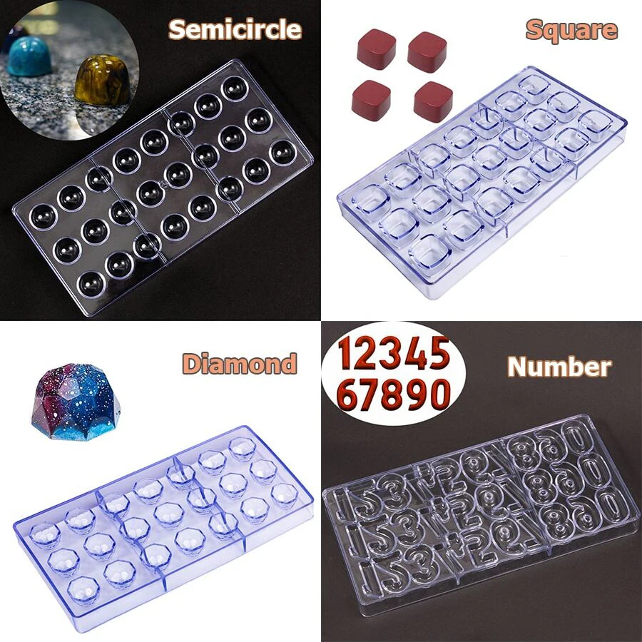 24 Styles Available Plastic Chocolate Mold Creative Rose Heart Diamond Cake Shape Kitchen Household Food Grade Candy Baking Mold