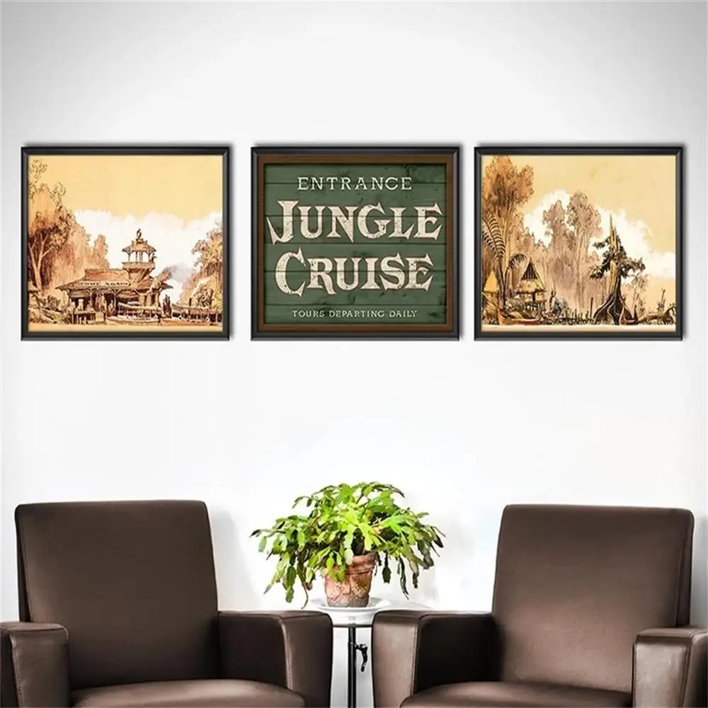 Disneyland Jungle Cruise Sign Poster Prints Disney Adventureland Skipper Back Side of Water Trader Sam Canvas Painting Wall Art