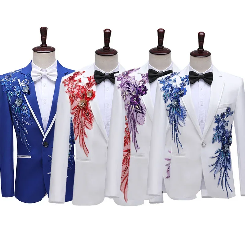 

New Men's (suit + Western Pants) High-quality Fashion Trend Gold Sequin Applique Suit Suit Casual Suit Jacket Song Two-piece Set