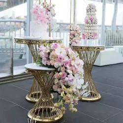 Luxury Wedding Decoration French Gold Dessert Table Cylinder Flower Stand Cake Holder for Party Banquet Hall Site Layout Props