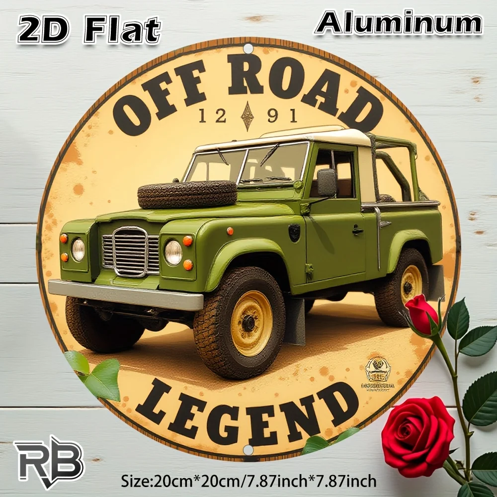 HD Aluminum Sign, Off Road Legend Vintage 4x4 Round Metal Wall Art, Retro Garage Decor