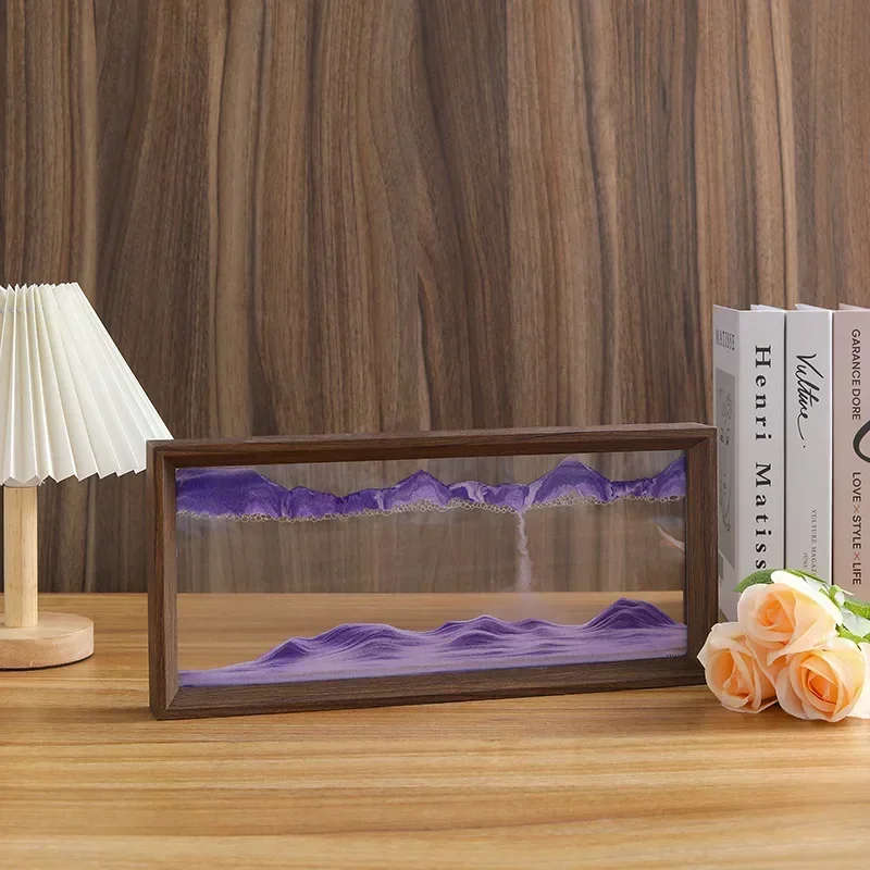 3D Sandscape Moving Sand Art Picture Wooden Frame Quicksand Liquid Hourglass Craft Flowing Sand Painting Office Home Decor Gifts