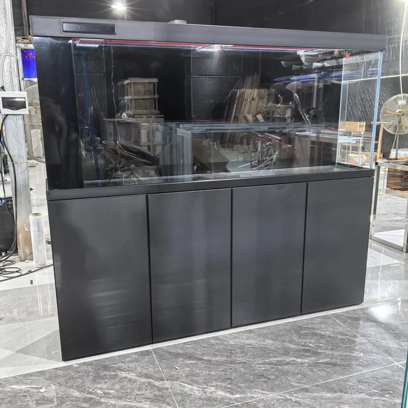 Custom Large Black Aquarium Fish Tank with Ultra Clear Glass and Bottom Filtration Aluminum Cabinet for Factory Direct