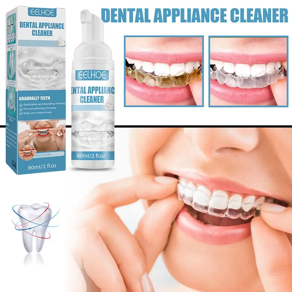 60ml Teeth Braces Cleaner Dental Foam Orthodontic Abstergent Removal Oral Hygiene Denture Stain Cleaning Cleaner Deep Appli S9J8