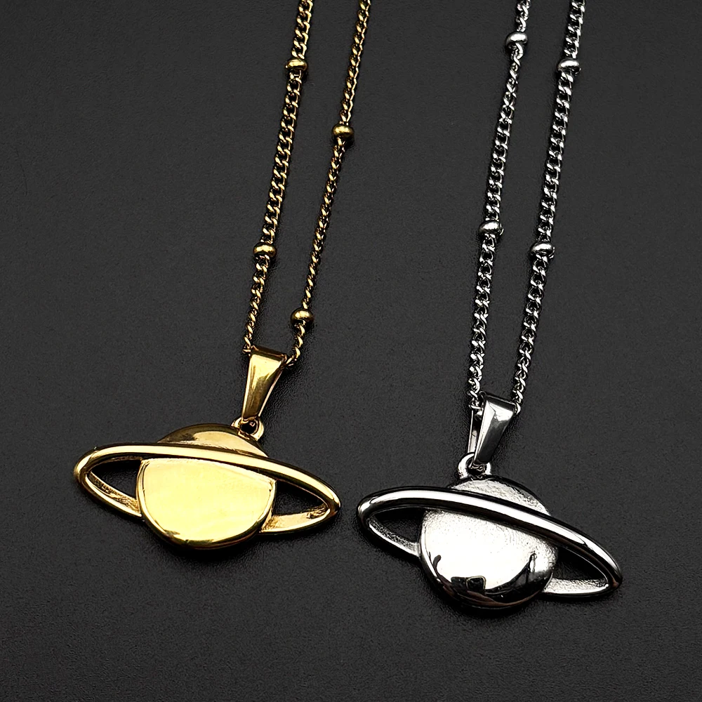 Aesthetic Space Saturn Charm Necklace For Women Men Stainless Steel Gold Color Romance Female Wedding Chain Astronomy Jewelry