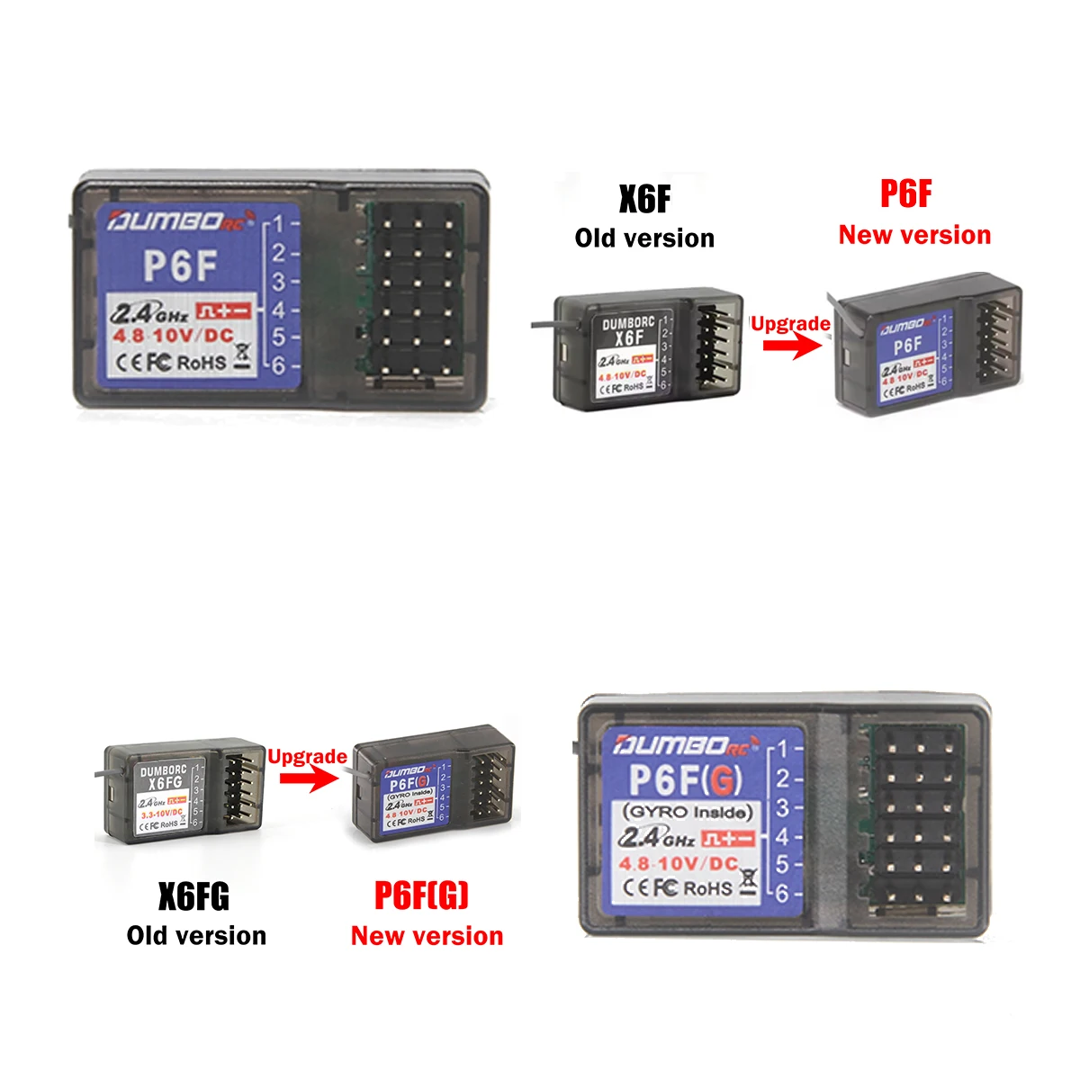 DUMBORC P6DC P6F P10F P4FM P6F Mini 4CH 6CH 10CH Nomal/Gyro Receiver Voltage Return for Transmitter DDF-350 X4 X6 RC Car Boat