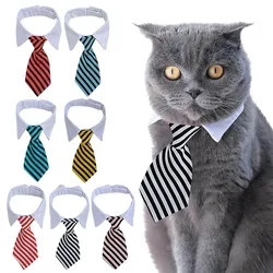 2022 Dog Cat Grooming Cat Striped Bow Tie Animal Striped Bow Tie Collar Pet Adjustable Christmas Cat Collar