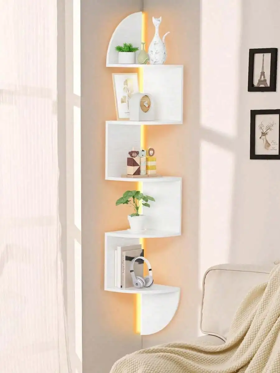 

1pc Creative Wall Mounted Corner Shelf, 5-Tier Half-Circle Wall Rack, Wall Hanging Corner Bookshelf (Lighting Not Included)