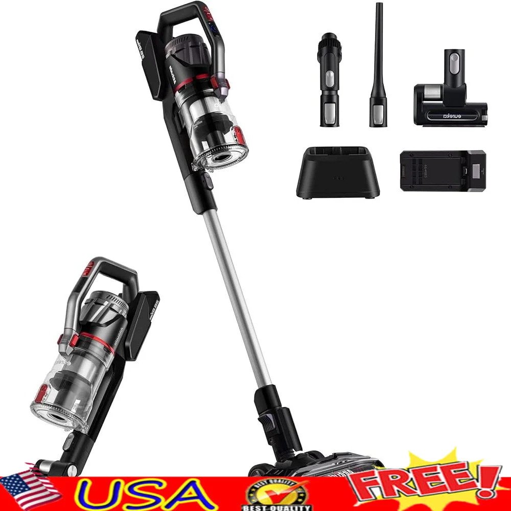 مكنسة كهربائية لاسلكية خفيفة الوزن بقدرة 450 وات، محرك BLDC قوي، مصابيح أمامية LED، ترشيح HEPA، بطارية إضافية، مزيل شعر الحيوانات الأليفة