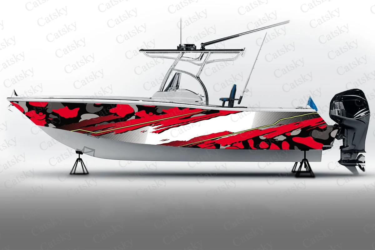Graffiti and Honeycomb Boat Stickers, PVC Waterproof Durable Vinyl Wrap Decals for Fishing Boats, Durable and Stylish Design