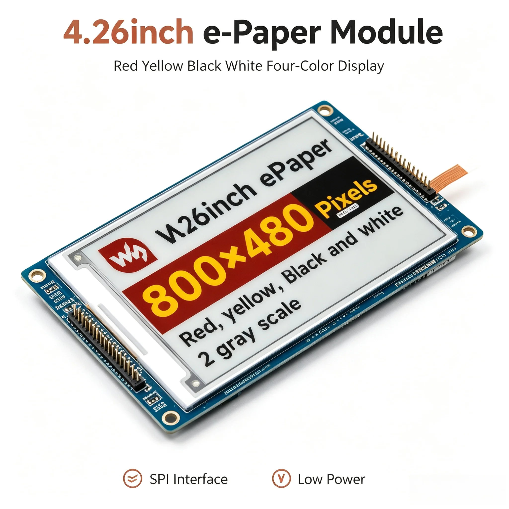 Waveshare 4.26inch E-Ink Display Red Yellow Black White Four-Color E-Paper Module SPI Interface for Raspberry Pi Arduino
